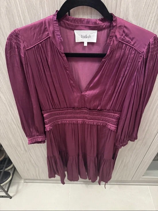 ba&sh Cyriala Plum V-Neck Tiered Mini Dress - Picture 2 of 6